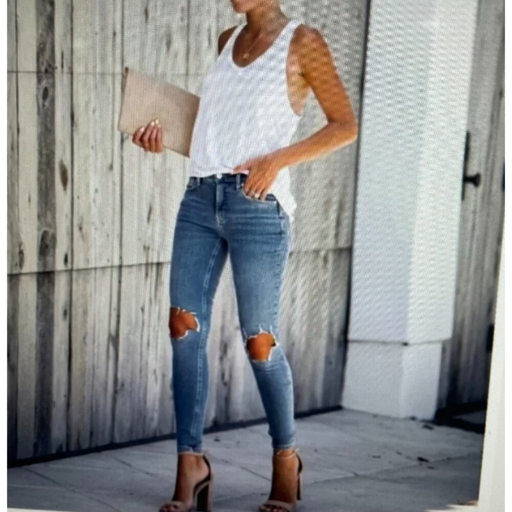 Free People Distressed Denim Skinny Jeans With Knee Cutouts Womens Size 28